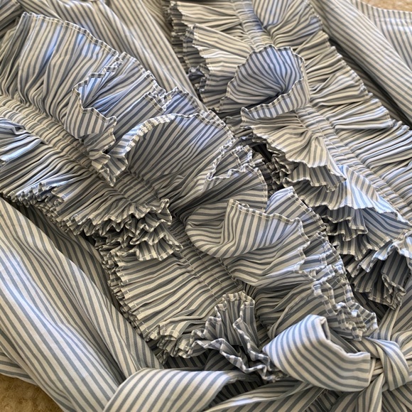 BCBGMaxAzria blue and white stripe ruffle shirt - Picture 5 of 8